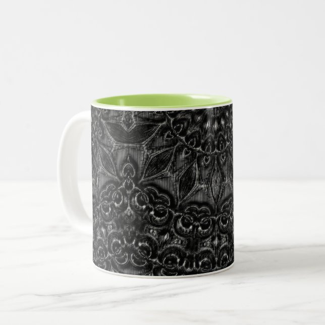Caneca De Café Em Dois Tons Charcarvão Mandala (Frente Esquerda)