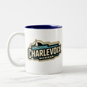Caneca De Café Em Dois Tons Charlevoix 70s Retro Michigan Vintage