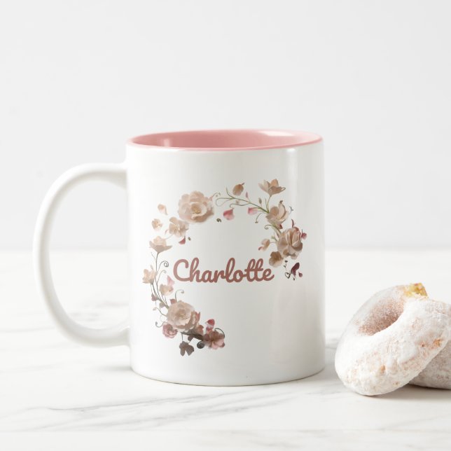 Caneca De Café Em Dois Tons Charlotte Floral Mug (Com Donut)