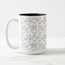CANECA DE CAFÉ EM DOIS TONS CHARMING BUNNIES AND CHICKS ILLUSTRATION