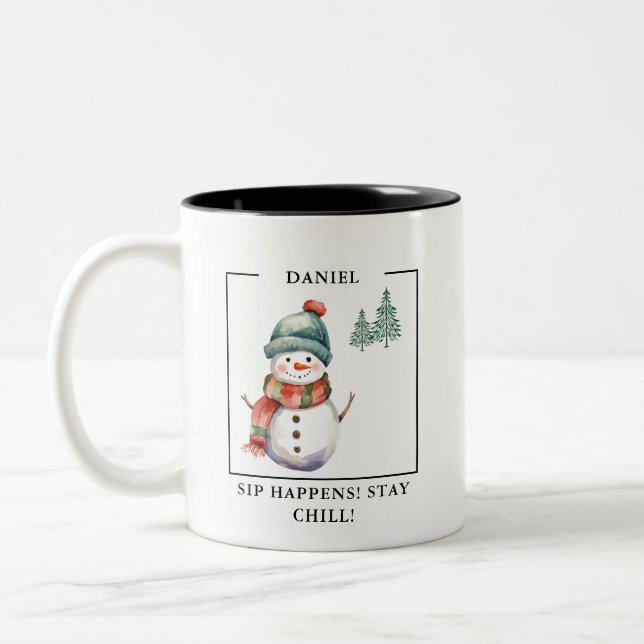 Caneca De Café Em Dois Tons Charmoso Aquarela Snowman Mug (Esquerda)