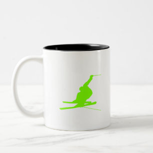 Caneca De Café Em Dois Tons Chartreuse, Neon Green Snow Skiing