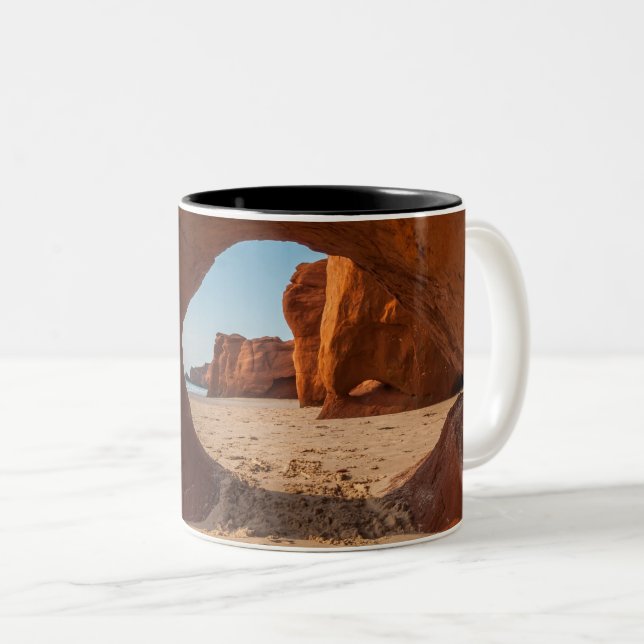 Caneca De Café Em Dois Tons Chávena foto praia e cabo (Frente Esquerda)