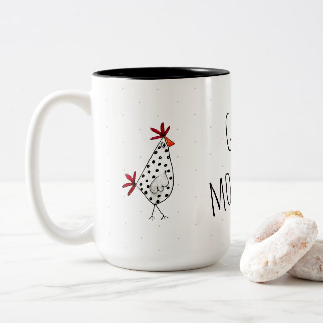 Caneca De Café Em Dois Tons Chávena galinhas good morning (Com Donut)