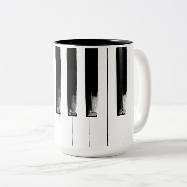 Caneca De Café Em Dois Tons Chaves Piano Antigas (Frente Esquerda)