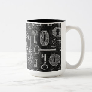 Caneca De Café Em Dois Tons Chaves Steampunk Silver e Buracos Chave Coffee Mug