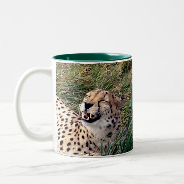Caneca De Café Em Dois Tons Cheetah Com Um Grande Grin No Rosto, (Esquerda)