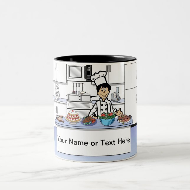 Caneca De Café Em Dois Tons Chef Personalizado, Cook - Cartoon Masculino (Centro)