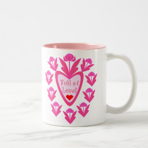 Caneca De Café Em Dois Tons Cheio De Coração E Flores