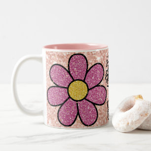 Caneca De Café Em Dois Tons cheire a flor, Presente Estético Floral Sparkle