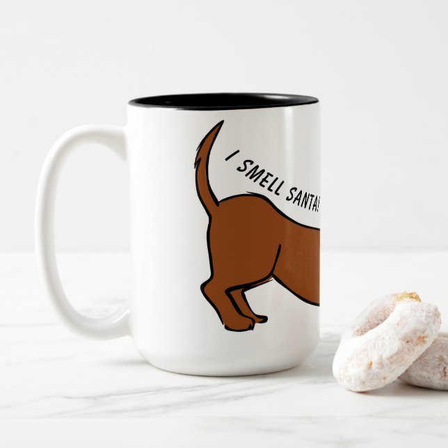 Caneca De Café Em Dois Tons Cheiro Papais noeis! Dachshund Cartoon Coffee Mug (Com Donut)