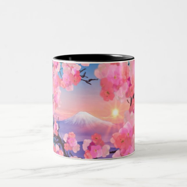 Caneca De Café Em Dois Tons Cherry Blossoms pelo Monte Fuji 2 (Centro)