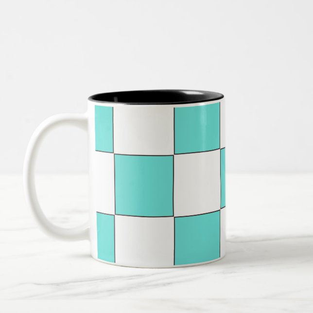 Caneca De Café Em Dois Tons Chessboard Verde Ciano (Esquerda)