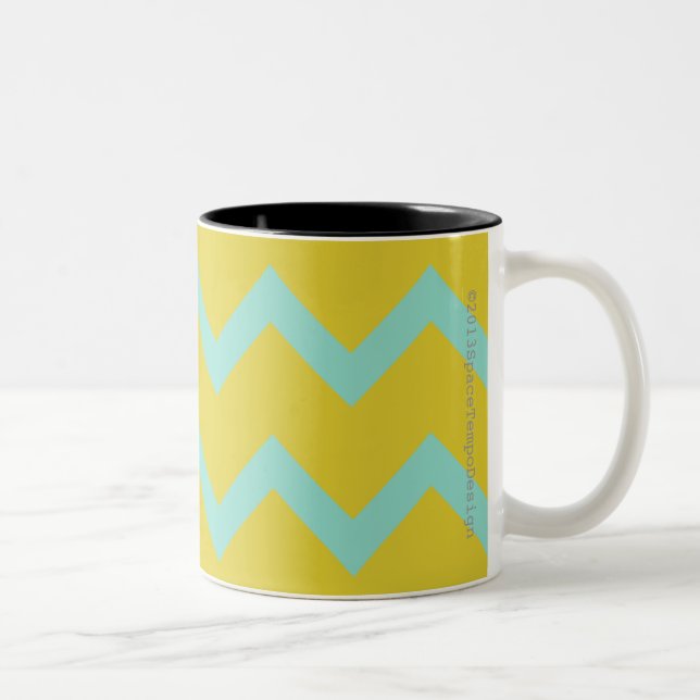 Caneca De Café Em Dois Tons Chevron no aqua + desenhista contemporâneo (Direita)
