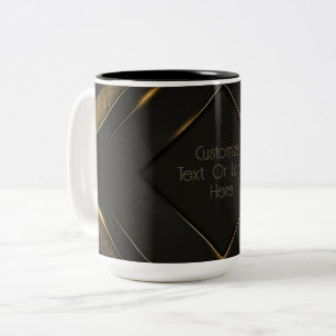 Caneca De Café Em Dois Tons Chevron Preto E Dourado Personalizado