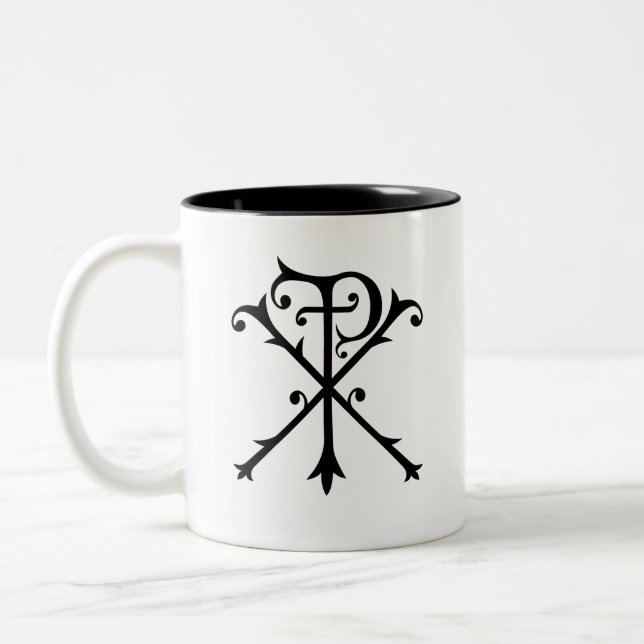 Caneca De Café Em Dois Tons Chi Rho - Símbolo do Inspiração Cristão Cristo (Esquerda)