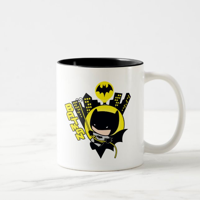 Caneca De Café Em Dois Tons Chibi Batman Escalando A Cidade (Direita)