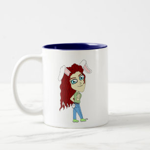 Caneca De Café Em Dois Tons Chibi Bunnygirl dando um polegar para cima