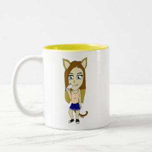 Caneca De Café Em Dois Tons Chibi Catgirl