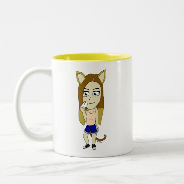 Caneca De Café Em Dois Tons Chibi Catgirl (Esquerda)