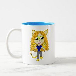 Caneca De Café Em Dois Tons Chibi Catgirl com patas