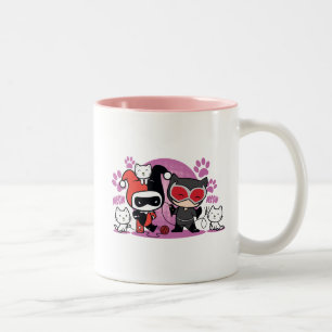 Caneca De Café Em Dois Tons Chibi Harley Quinn & Chibi Catman Com Gatos