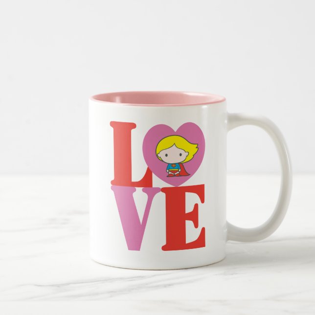 Caneca De Café Em Dois Tons Chibi Supergirl LOVE (Direita)