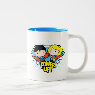 Caneca De Café Em Dois Tons Chibi Superman e Chibi Supergirl Ligam!