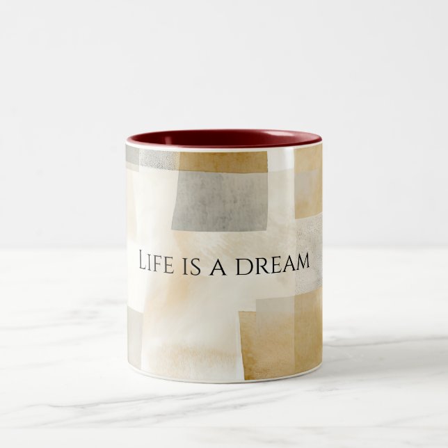 Caneca De Café Em Dois Tons Chic Creme Marrom Abstrato (Centro)