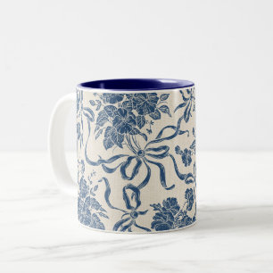 Caneca De Café Em Dois Tons Chic Modern Vintage Marinho de marfim Padrão Flora