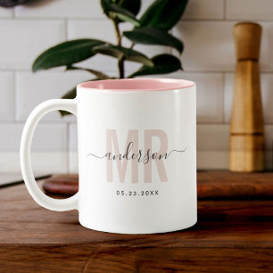 Caneca De Café Em Dois Tons Chic Novo nome personalizado MR Data de casamento