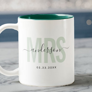 Caneca De Café Em Dois Tons Chic Novo Nome Personalizado MRS Data do Casamento
