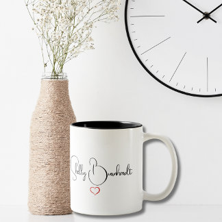 Caneca De Café Em Dois Tons Chic Personalizado Preto-Branco Simples Script Mod