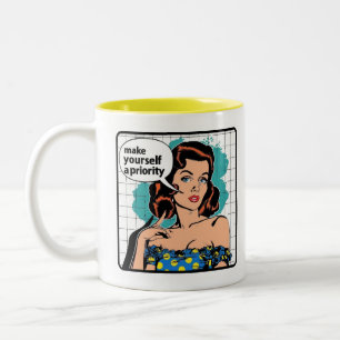 Caneca De Café Em Dois Tons Chic Retroativa: Citação Inspiracional Vintage Pop