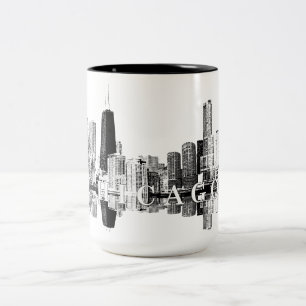 Caneca De Café Em Dois Tons Chicago, Linha do horizonte Illinois em preto
