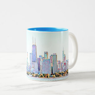 Caneca De Café Em Dois Tons Chicago Skyline - Mug Café De Duas Toneladas