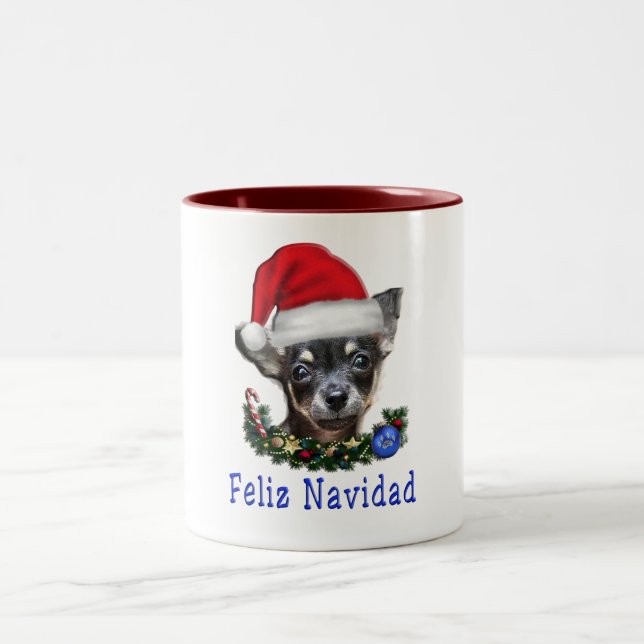 Caneca De Café Em Dois Tons Chihuahua Christmas (Centro)