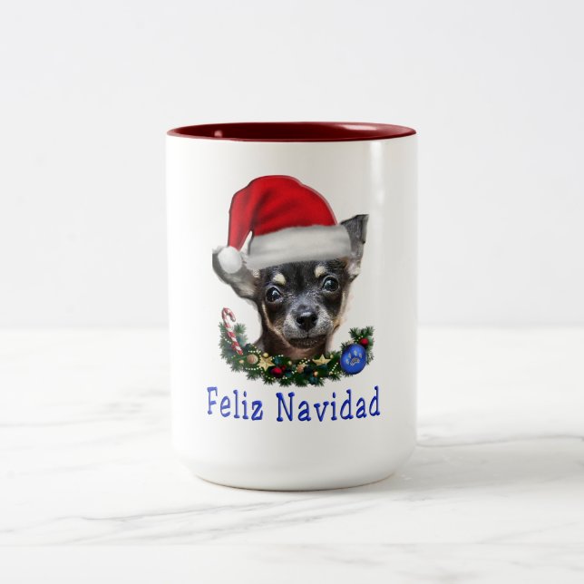 Caneca De Café Em Dois Tons Chihuahua Christmas (Centro)