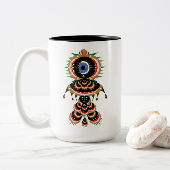 Caneca De Café Em Dois Tons Chimera - Peixe-Pássaro Mug 15oz. (Com Donut)