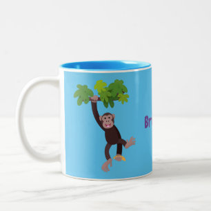 Caneca De Café Em Dois Tons Chimpanzé bonito na selva pendurada em desenho an