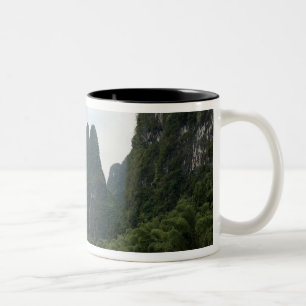 Caneca De Café Em Dois Tons China, Guilin, Rio Li, Barcos fluviais alinham-se