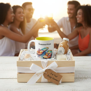 Caneca De Café Em Dois Tons chinelos coloridos com cores aquáticas personalizá