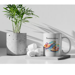 Caneca De Café Em Dois Tons chinelos coloridos com cores aquáticas personalizá