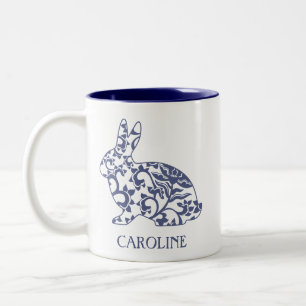 Caneca De Café Em Dois Tons Chinoiserie Bunny Rabbit Personalizado Mug