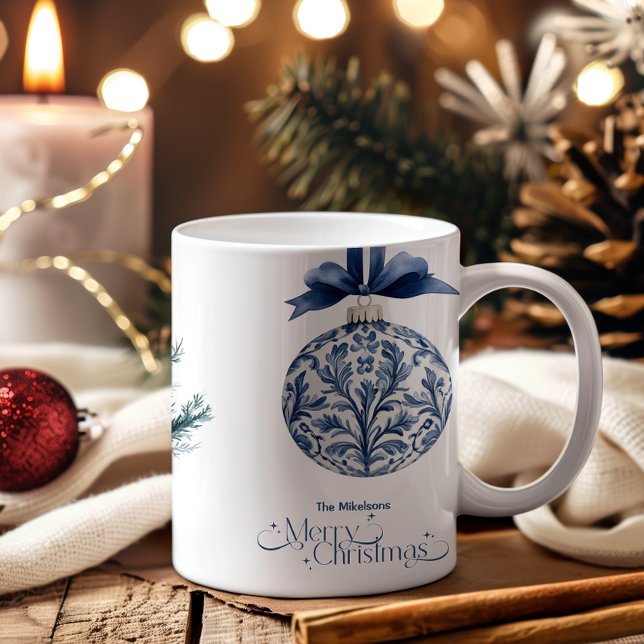 Caneca De Café Em Dois Tons Chinoiserie Chic Blue Natal (Criador carregado)