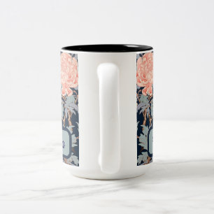 Caneca De Café Em Dois Tons Chinoiserie Floral e Aves em Marinho e Pêssego