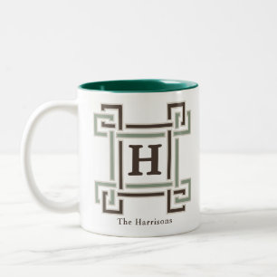 Caneca De Café Em Dois Tons Chocolate de Salvia Orgânico Monograma da Família 