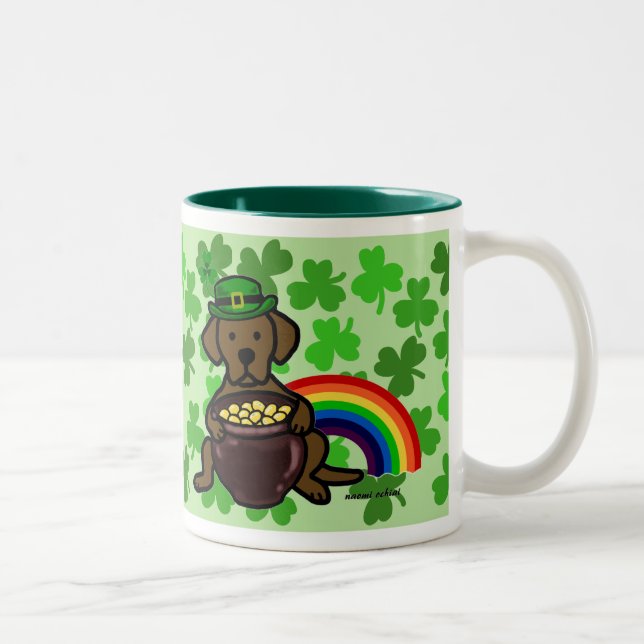Caneca De Café Em Dois Tons Chocolate Labrador do dia de St Patrick (Direita)