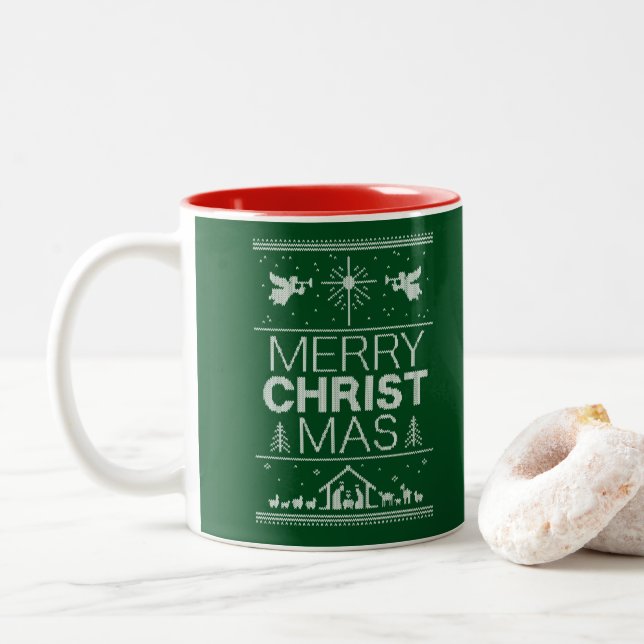 Caneca De Café Em Dois Tons Christian Ugly Felry Natal Sweater Christian (Com Donut)