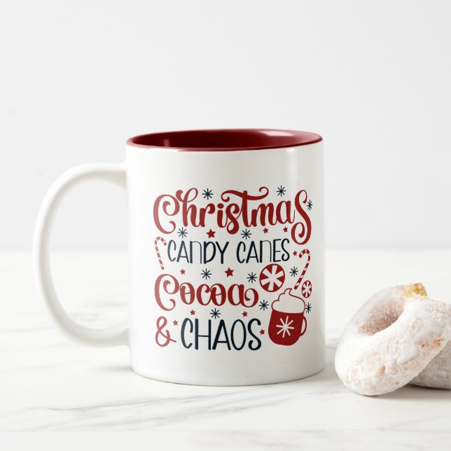 Caneca De Café Em Dois Tons Christmas, Candy Canes, Cocoa & Chaos (Com Donut)